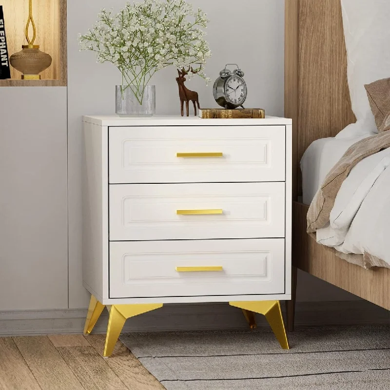 3 Drawers Nightstand, Modern Bedside Table with Solid 15.75"D x 19.7"W x 24"H