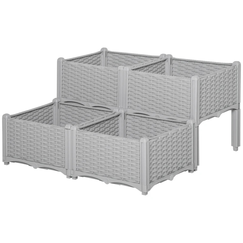 Outsunny Raised Bed Plastic Set of 4 40x40x44cm -  Grey