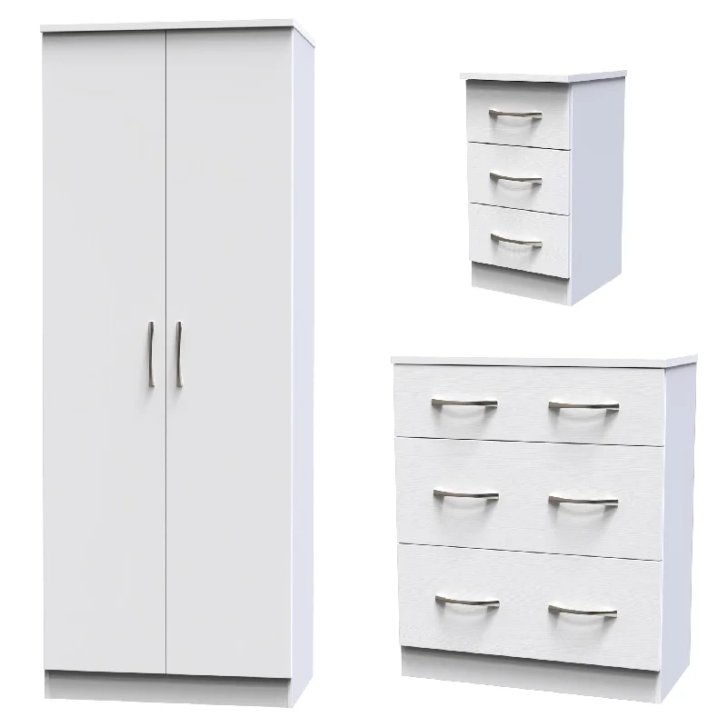 Seville Ready Assembled 3 Piece Bedroom Furniture Set - White Ash / White Ash