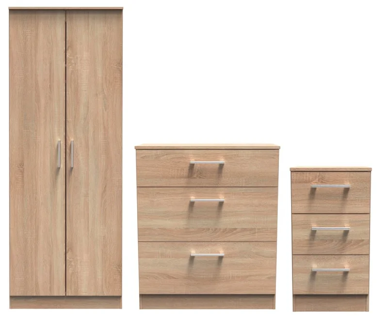 Denver Ready Assembled 3 Piece Bedroom Furniture Set  - Oak