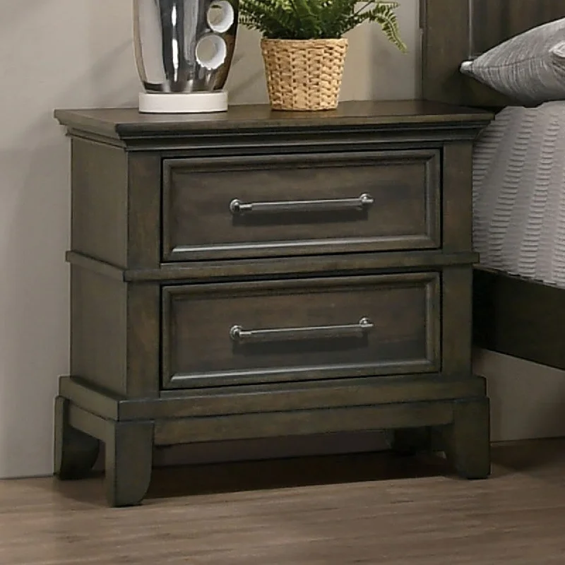 Contemporary 1pc Nightstand,Solid Wood Veneer Pewter Bar Pulls Crown Molding Details Bedroom Furniture