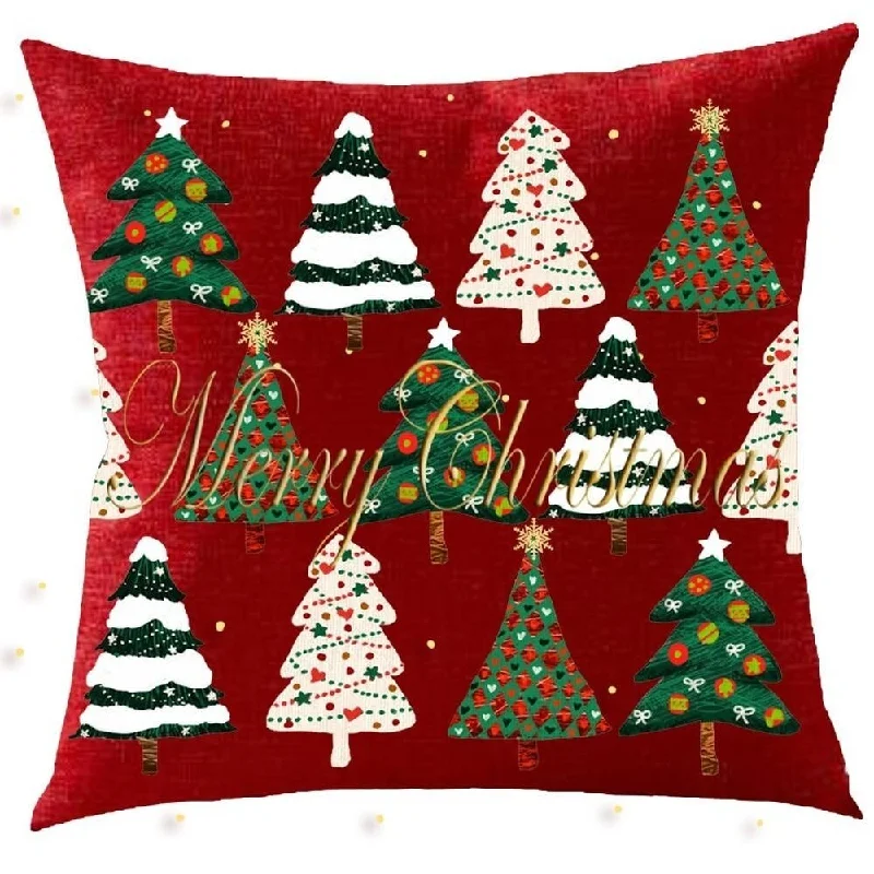 Cotton Linen Pillow Case Christmas Tree Pine Snowflake 18 x 18