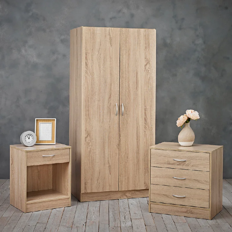 Delta Bedroom Furniture Set 3 Piece - Oak