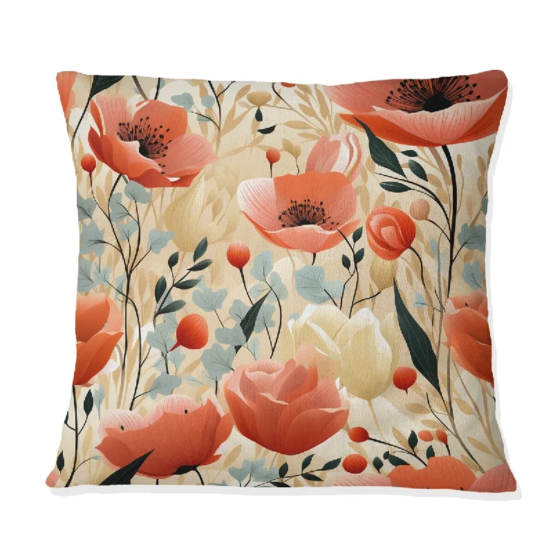 Designart "Artistic Essence Floral Pattern X" Floral Printed Throw Pillow