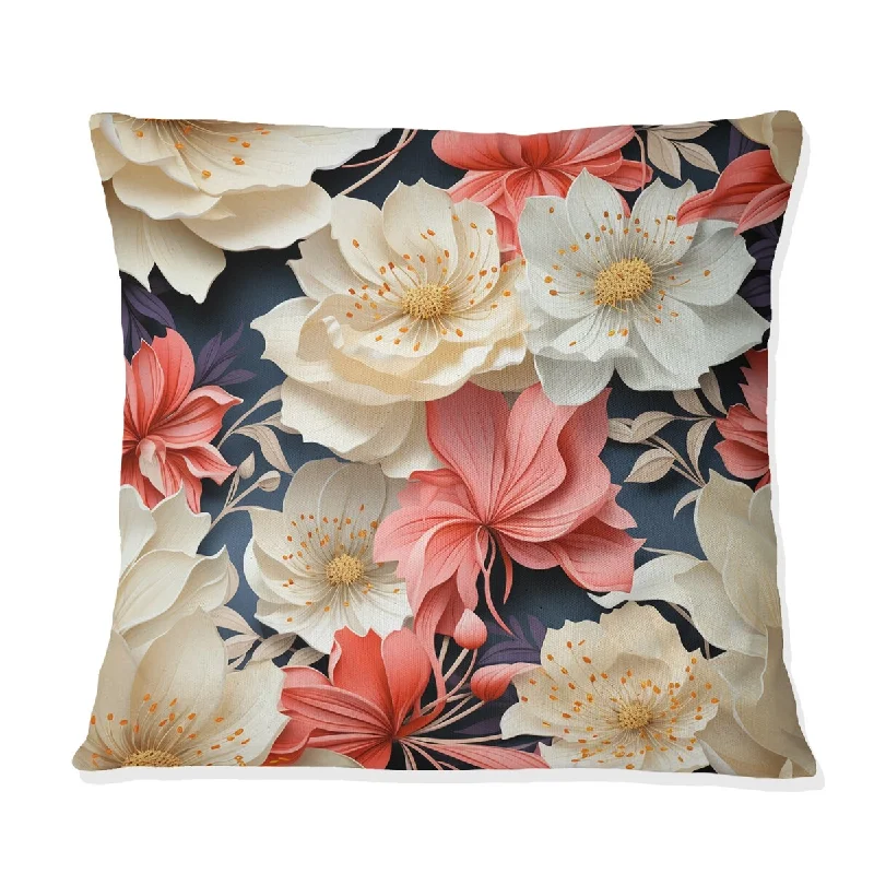 Designart "Beige And Color Poppies Flowers Pattern II" Floral Printed Throw Pillow