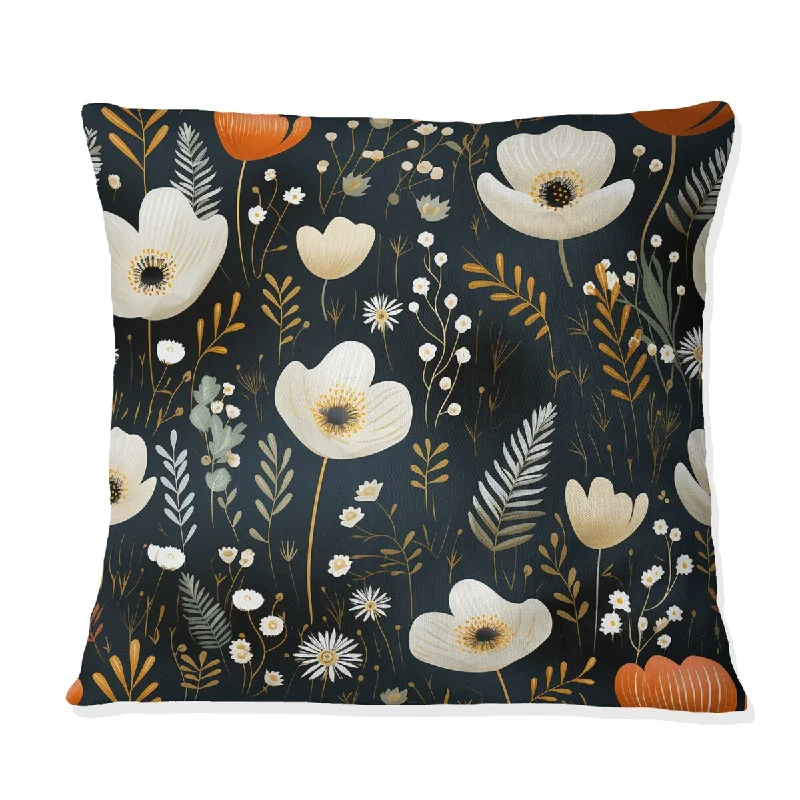 Designart "Black Coastal Serene Floral Pattern I" Floral Printed Throw Pillow