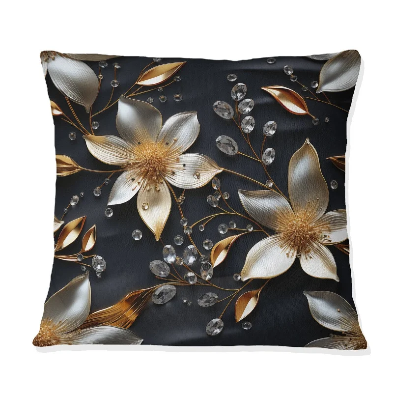 Designart "Black Crystal Glamour Brilliance" Glam Printed Throw Pillow