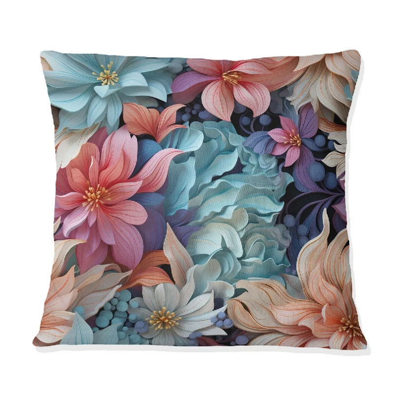 Designart "Blue And Beige Vines Payfull I" Botanical Printed Throw Pillow