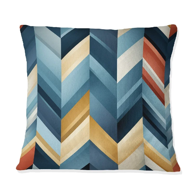 Designart "Blue And Golden Geometric Chevron" Geometric Printed Throw Pillow