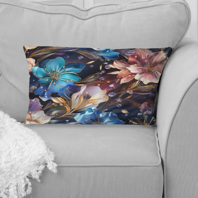 Designart "Blue And Pink Opulent Crystal Flowers" Glam Printed Throw Pillow