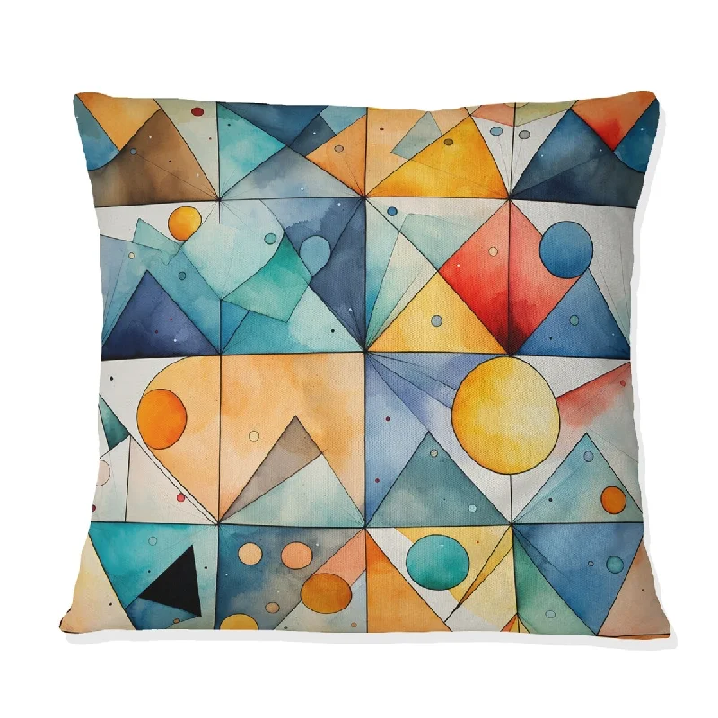 Designart "Blue And Red Watercolor Triangle Blaze" Geometric Printed Throw Pillow