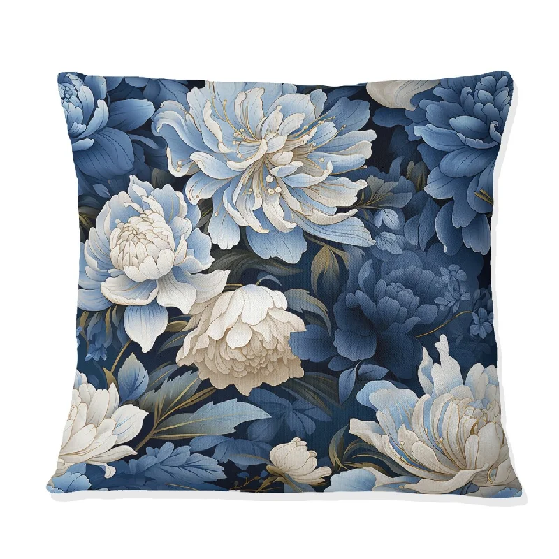 Designart "Blue And White Blooming Floral Pattern II" Floral Printed Throw Pillow