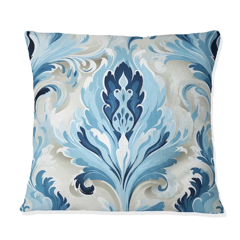 Designart "Blue And White Coastal Ikat Breeze I" Ikat Printed Throw Pillow