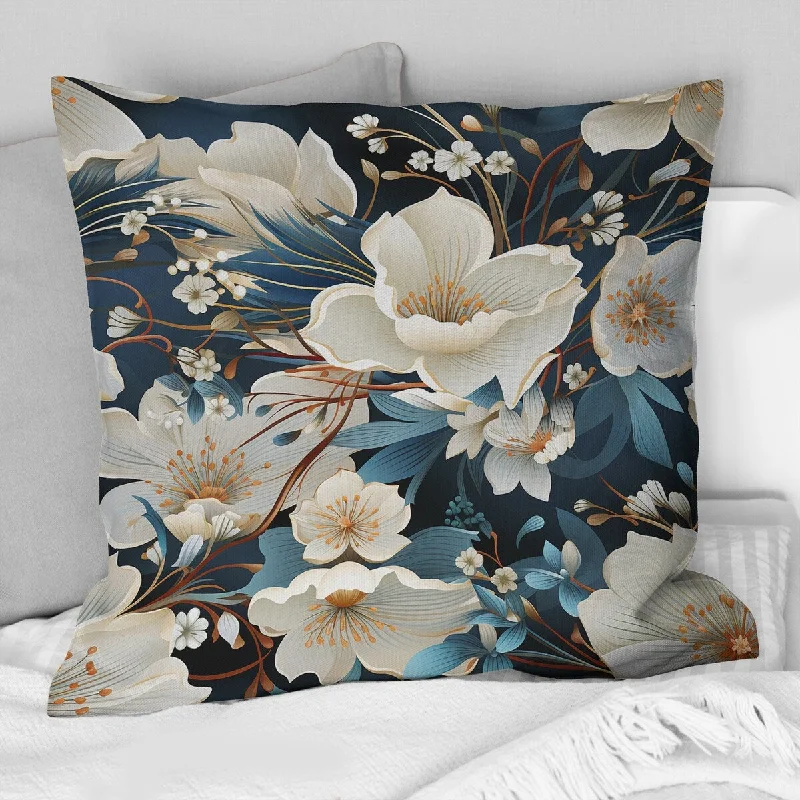 Designart "Blue And White Plants Tranquility II" Floral Printed Throw Pillow