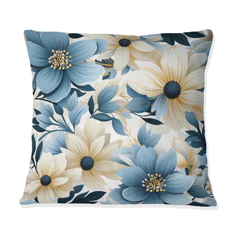 Designart "Blue Coastal Harmony Floral Pattern III" Floral Printed Throw Pillow