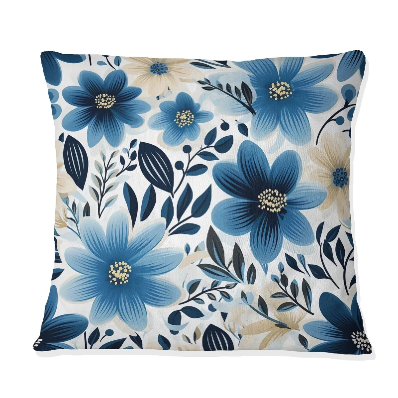 Designart "Blue Coastal Harmony Floral Pattern X" Floral Printed Throw Pillow