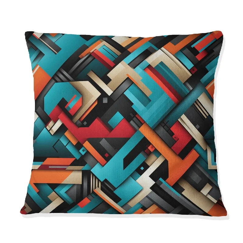 Designart "Blue Matrix Geometric Reflections I" Geometric Printed Throw Pillow