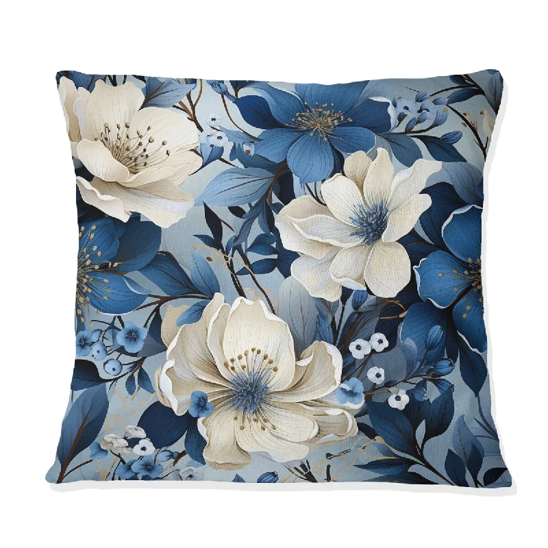 Designart "Blue Oasis Floral Blossoms" Floral Printed Throw Pillow