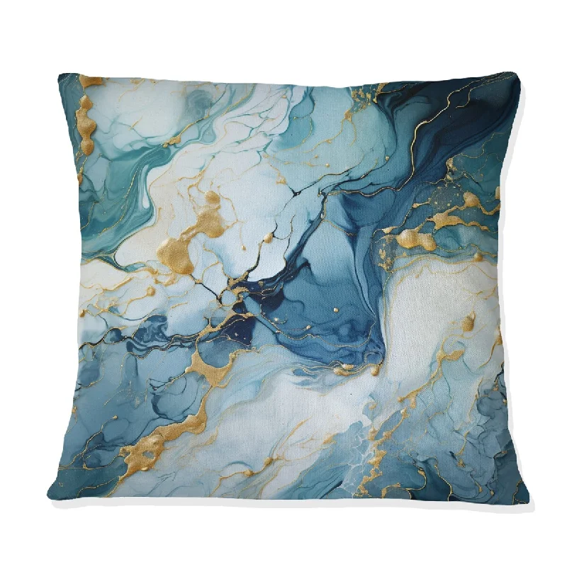 Designart "Blue White Oceanic Allure Marble Pattern I" Marble Printed Throw Pillow