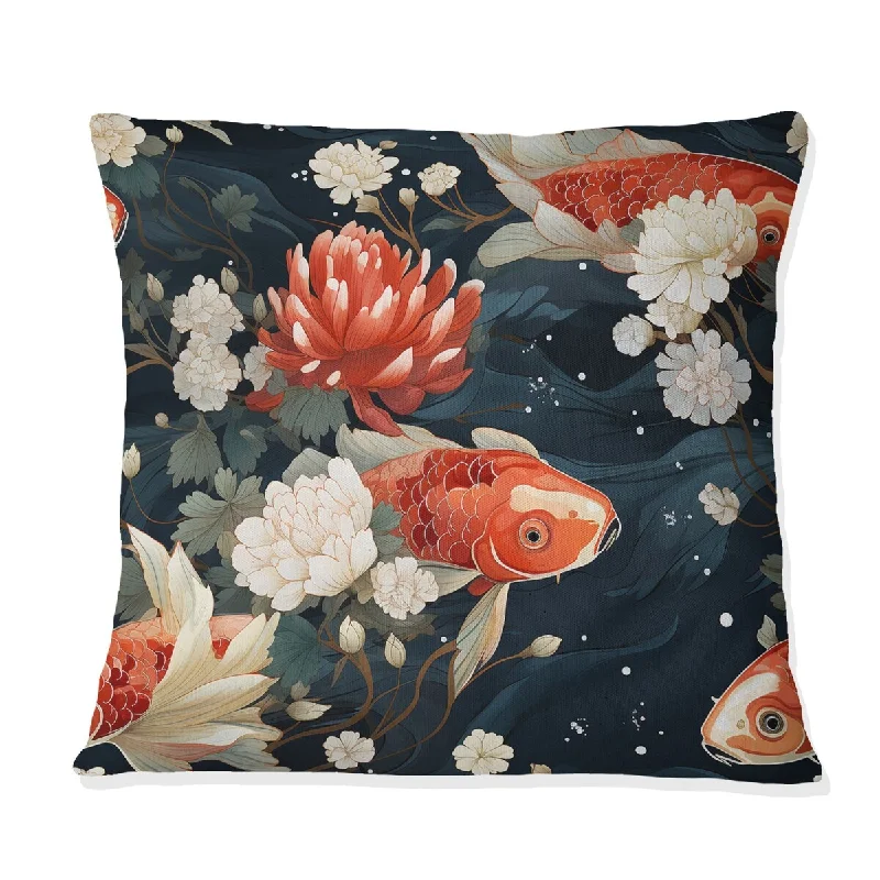 Designart "Calm In The Pond Koi Serenity" Japanese Printed Throw Pillow