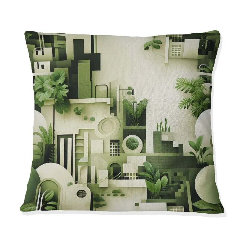 Designart "Cityscape Botanical Oasis" Geometric Printed Throw Pillow