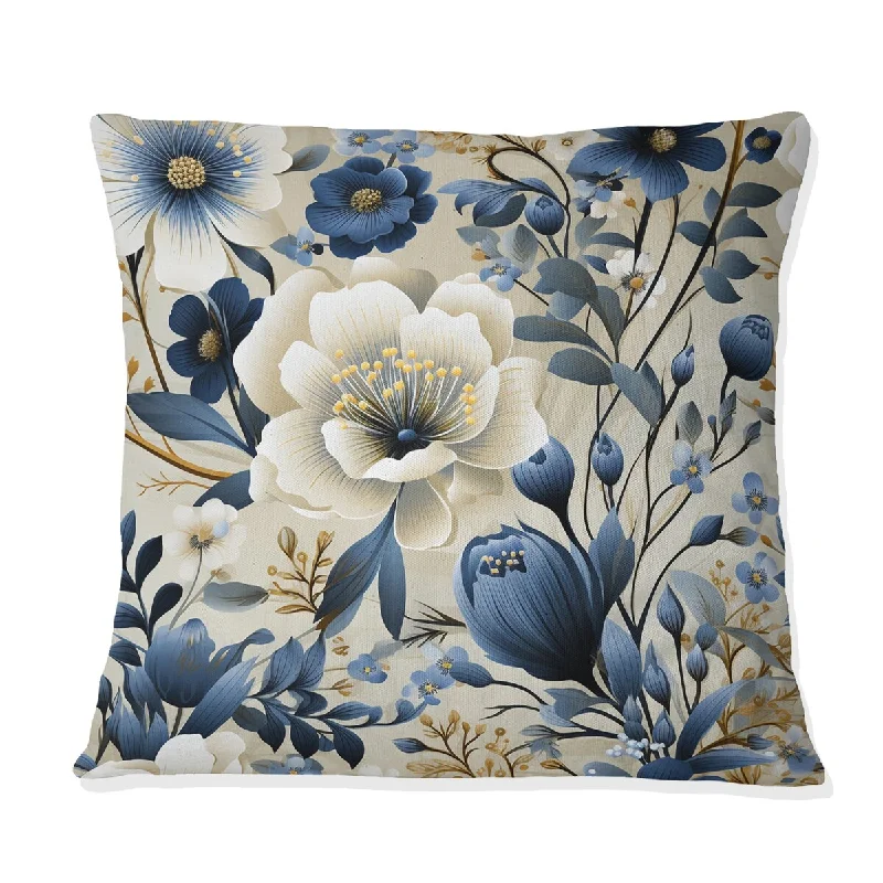 Designart "Classic Blue Harmony Bouquet I" Floral Printed Throw Pillow