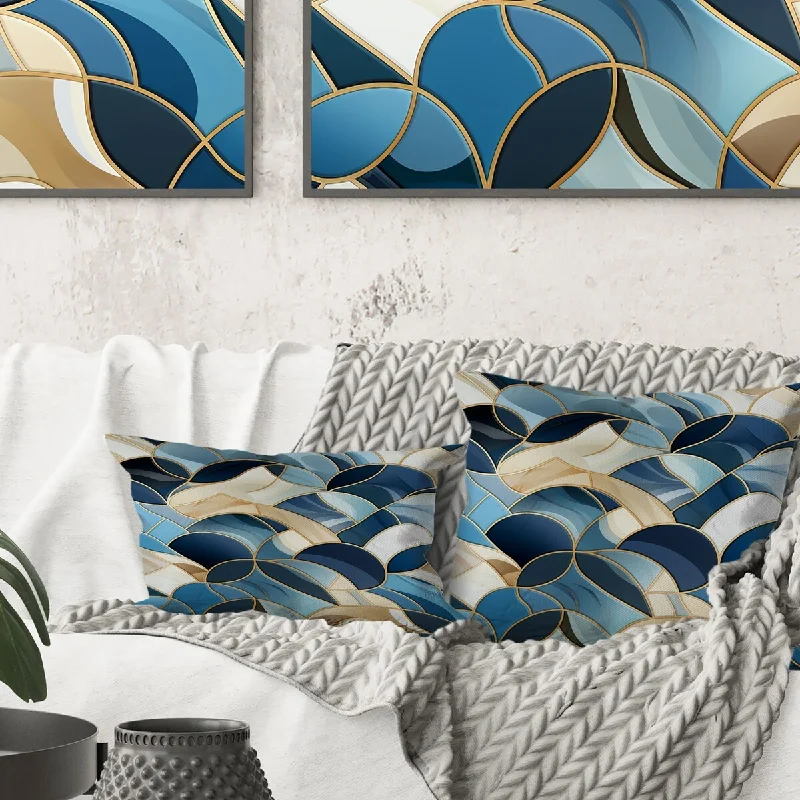 Designart "Coastal Blue Tiles Geometric II" Geometric Printed Throw Pillow