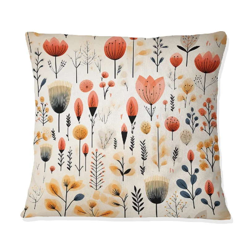 Designart "Cottage Beige Red Garden Harmony" Floral Printed Throw Pillow