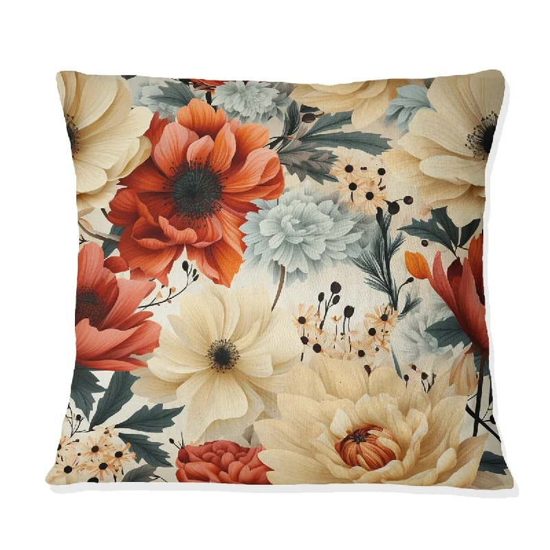 Designart "Elegant Beige Country Blossum Charm " Floral Printed Throw Pillow