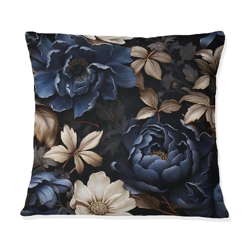 Designart "Elegant Blue And White Floral Gardens" Floral Printed Throw Pillow