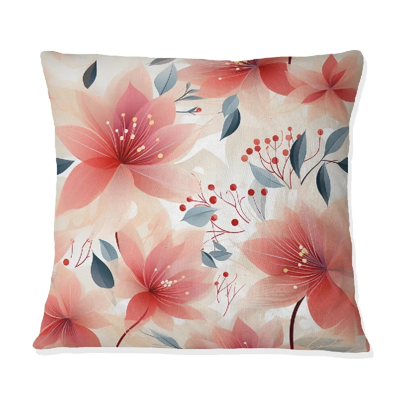 Designart "Elegant Red Floral Pattern II" Floral Printed Throw Pillow