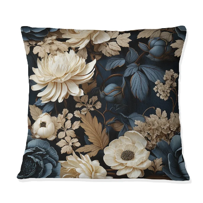 Designart "Elegant White And Blue Floral Gardens" Floral Printed Throw Pillow