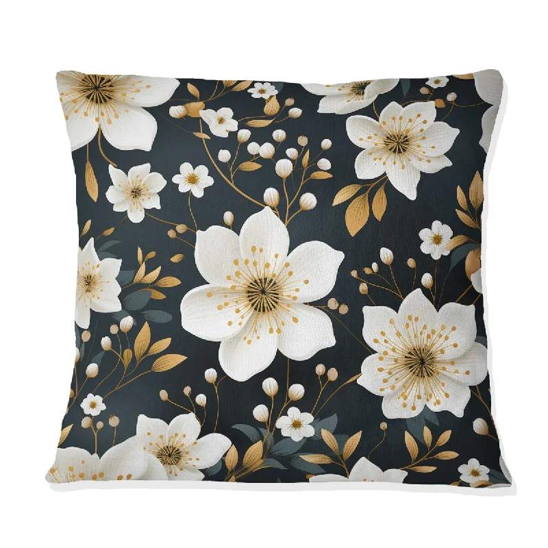 Designart "Enchanting Mystic Beige And Black Blossum Aura I" Floral Printed Throw Pillow