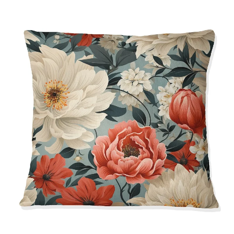 Designart "French Romance Beige Floral Pattern" Floral Printed Throw Pillow