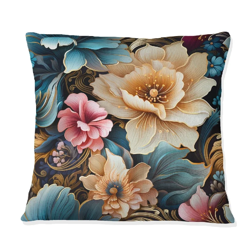 Designart "Gatsby Paisley Deco Blue And Beige Flowers I" Floral Printed Throw Pillow