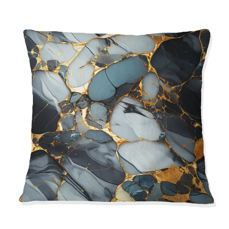 Designart "Gilded Gold And Black Luxe Marble Splendor I" Marble Printed Throw Pillow