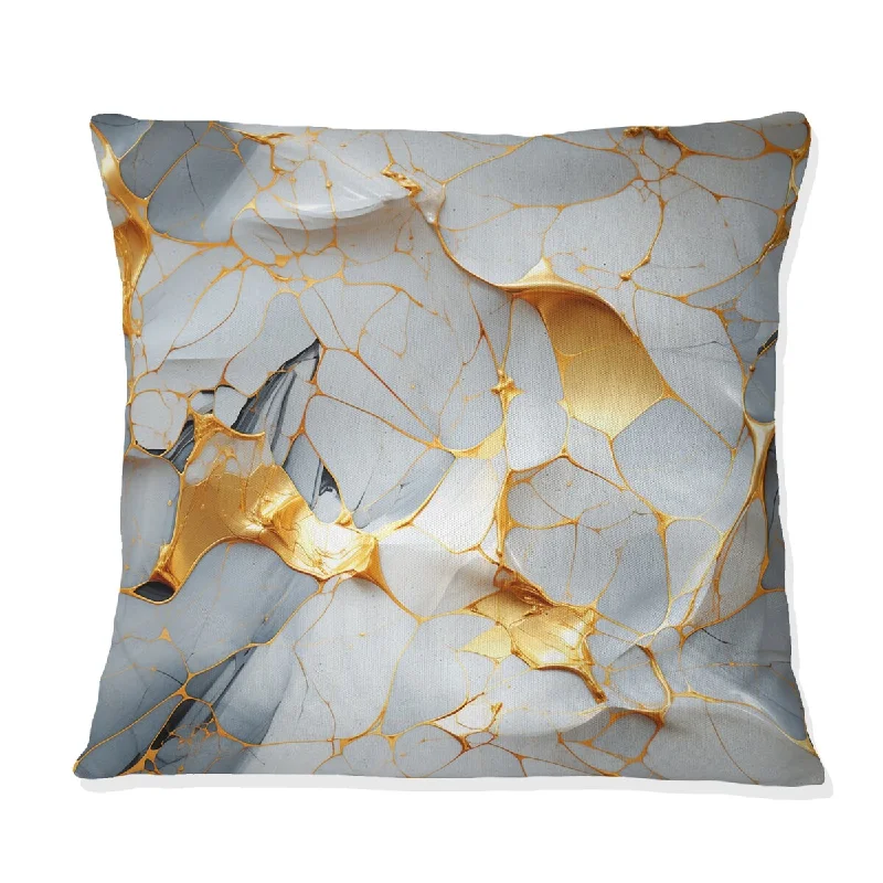 Designart "Gilded Gold And White Luxe Marble Opulence" Marble Printed Throw Pillow