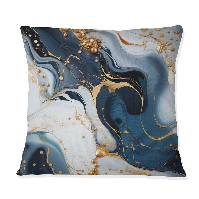 Designart "Gold Veins And Blue Marble Pattern II" Marble Printed Throw Pillow