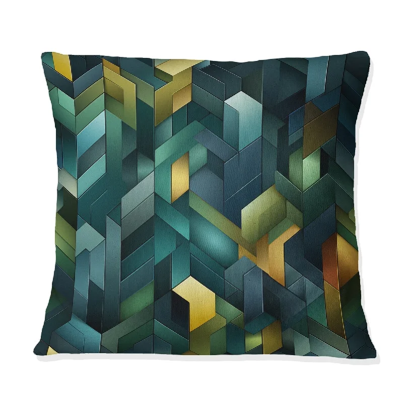 Designart "Green Cubic Oasis Geometric IV" Geometric Printed Throw Pillow