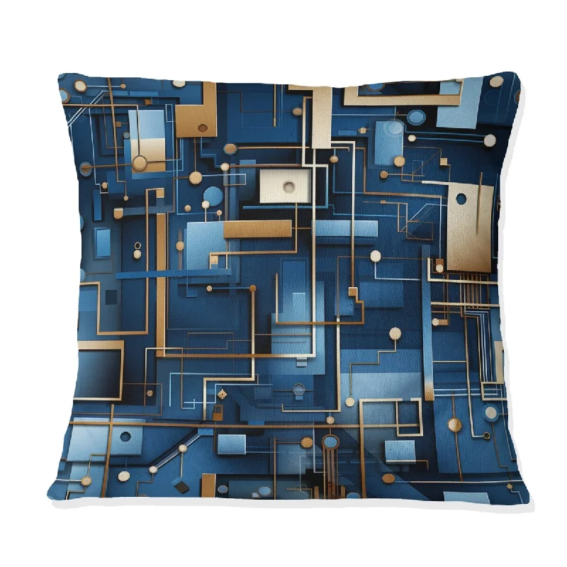 Designart "Industrial Cobalt Blue Harmony Geometric" Geometric Printed Throw Pillow