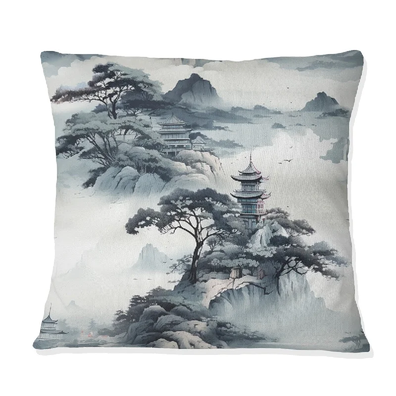 Designart "Ink China Landscape" Chinese Printed Throw Pillow