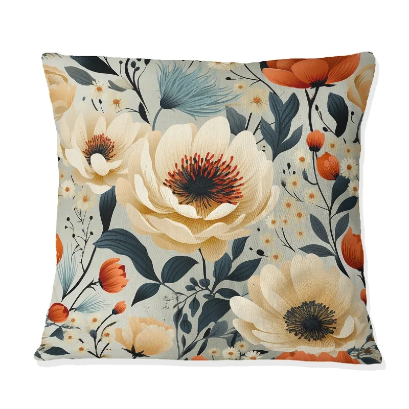 Designart "Ivory Boho Chic Floral Pattern III" Floral Printed Throw Pillow