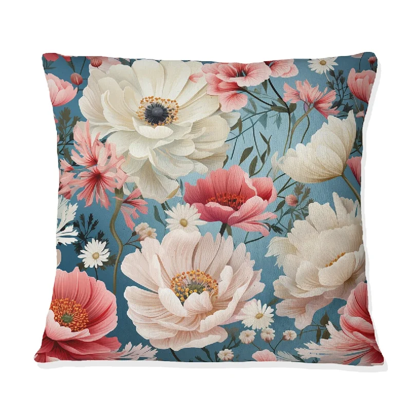 Designart "Ivory & Coral English Countryside Floral Pattern" Floral Printed Throw Pillow