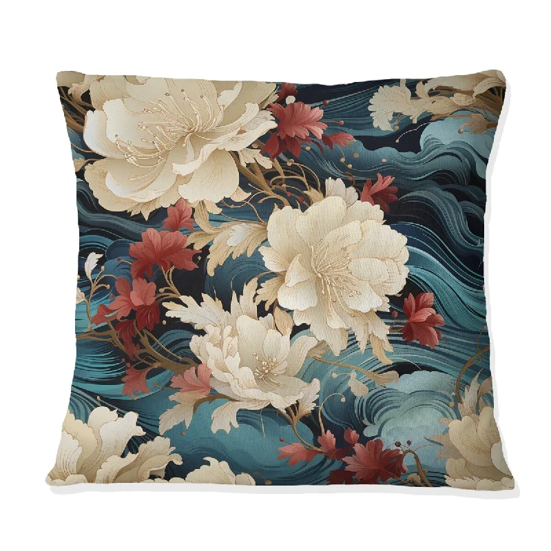 Designart " Kimono Whispers V" Chinese Floral Printed Throw Pillow