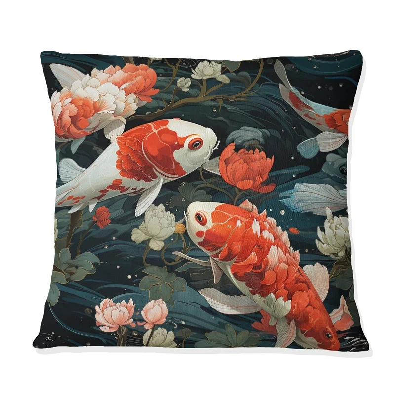 Designart "Koi Pond Reflections" Chinese Printed Throw Pillow