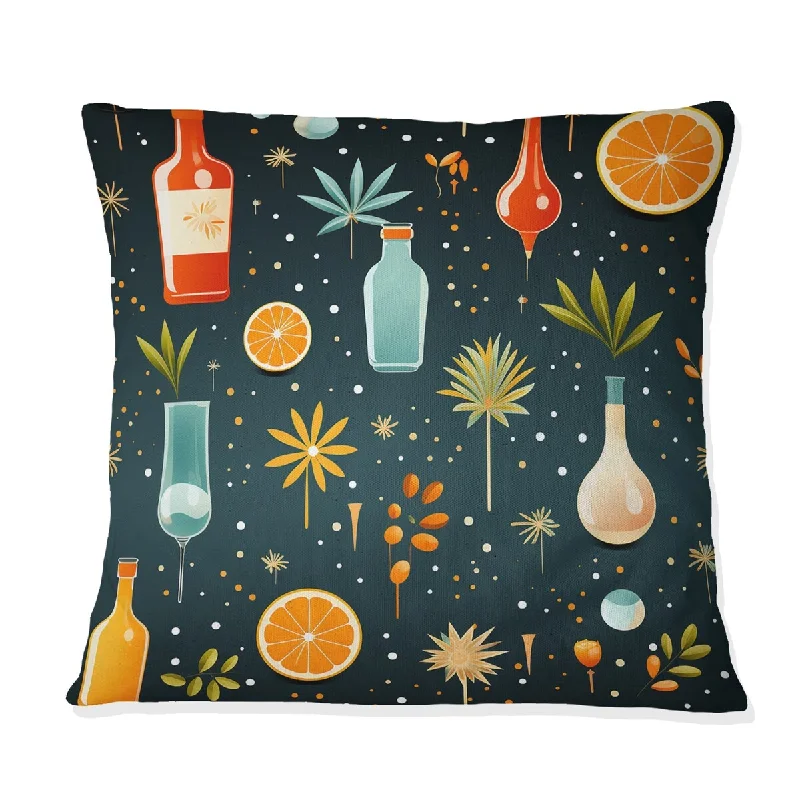 Designart "Midcentury Drink Cocktails Pattern" Food & Beverage Printed Throw Pillow