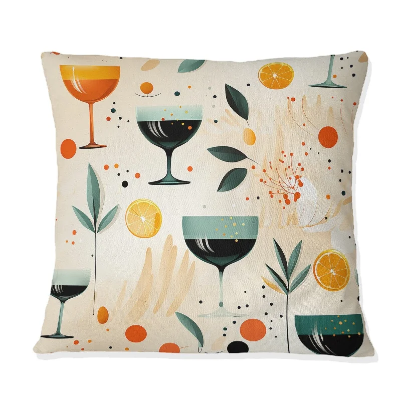 Designart "Midcentury Drink Cocktails Pattern" Food & Beverage Printed Throw Pillow