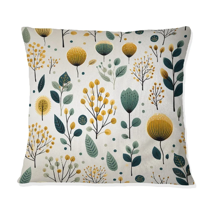 Designart "Minimalist Green & Yellow Floral Charm Botanics I" Floral Printed Throw Pillow