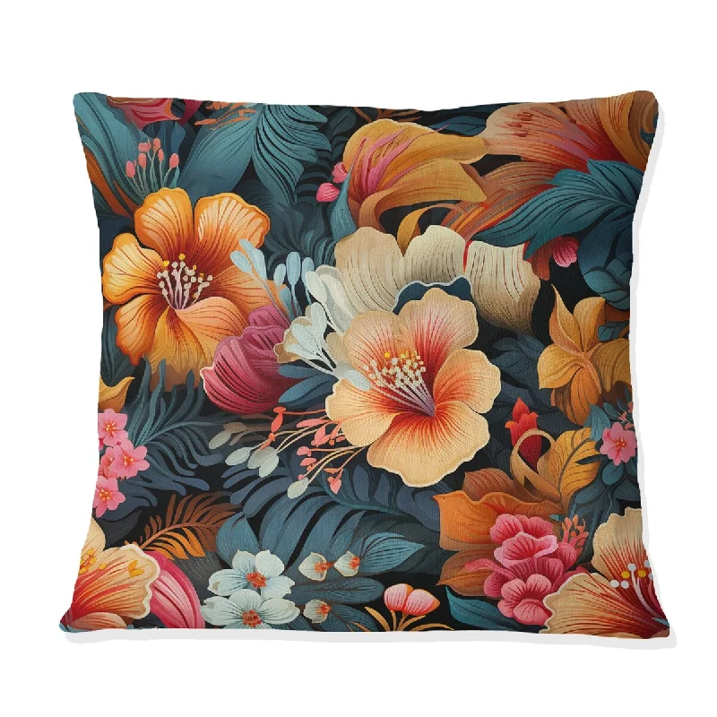 Designart "Multicolor Tropical Fusion Floral Pattern III" Floral Printed Throw Pillow