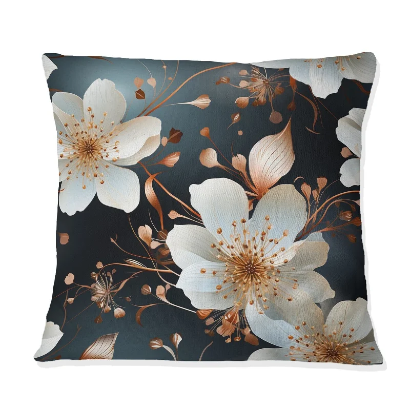 Designart "Mystic Aura White And Gold Floral Delight" Floral Printed Throw Pillow